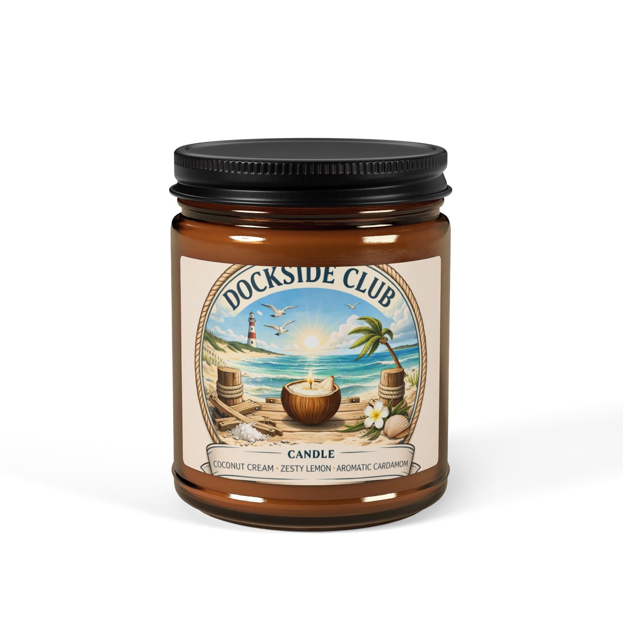Dockside Club Scented Soy Candle | Coconut Cream + Cardamom | Amber Jar