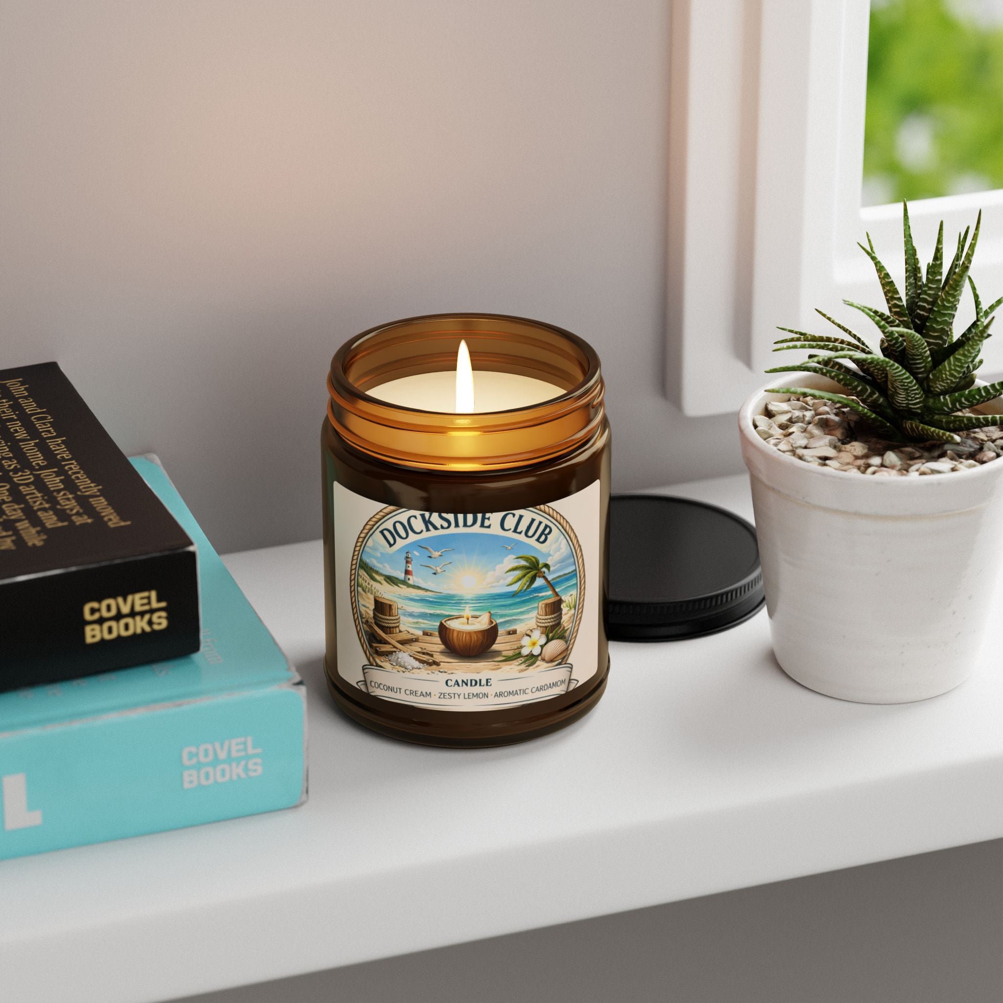 Dockside Club Scented Soy Candle | Coconut Cream + Cardamom | Amber Jar