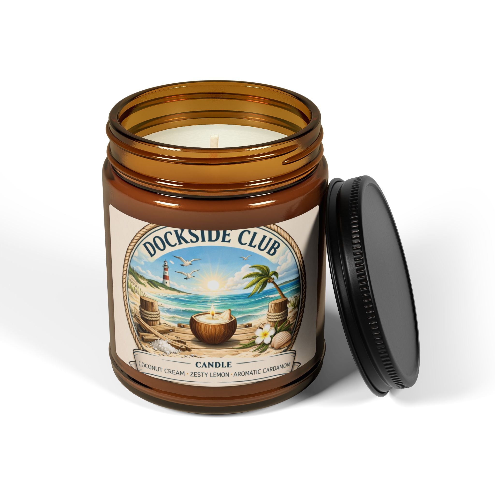 Dockside Club Scented Soy Candle | Coconut Cream + Cardamom | Amber Jar