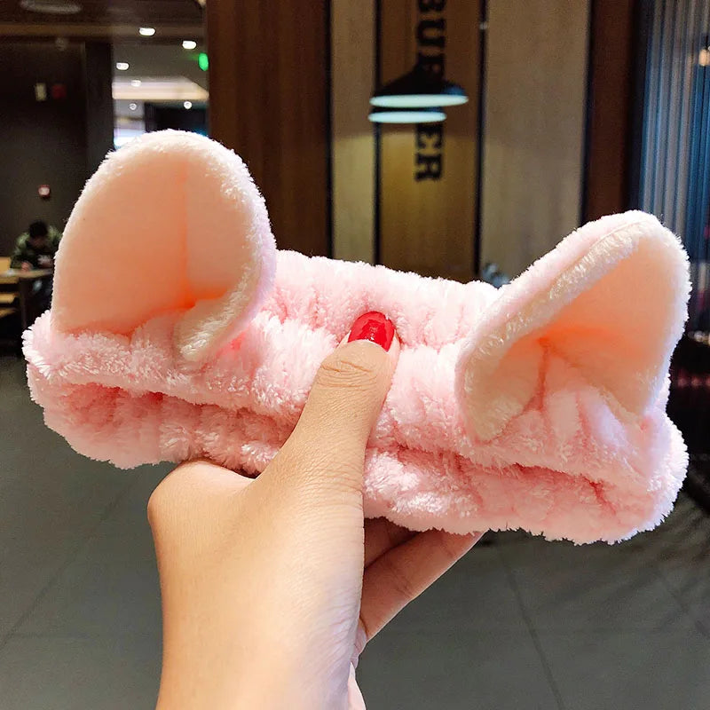 Soft Warm Coral Fleece Bow Animal Ears Headband for Wash Face