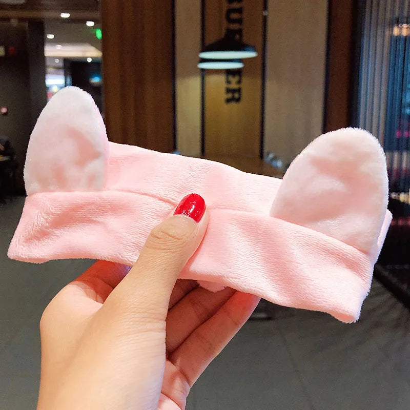 Soft Warm Coral Fleece Bow Animal Ears Headband for Wash Face