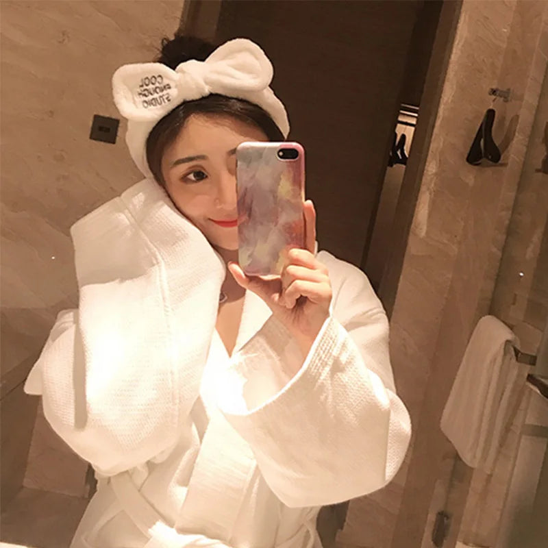 Soft Warm Coral Fleece Bow Animal Ears Headband for Wash Face