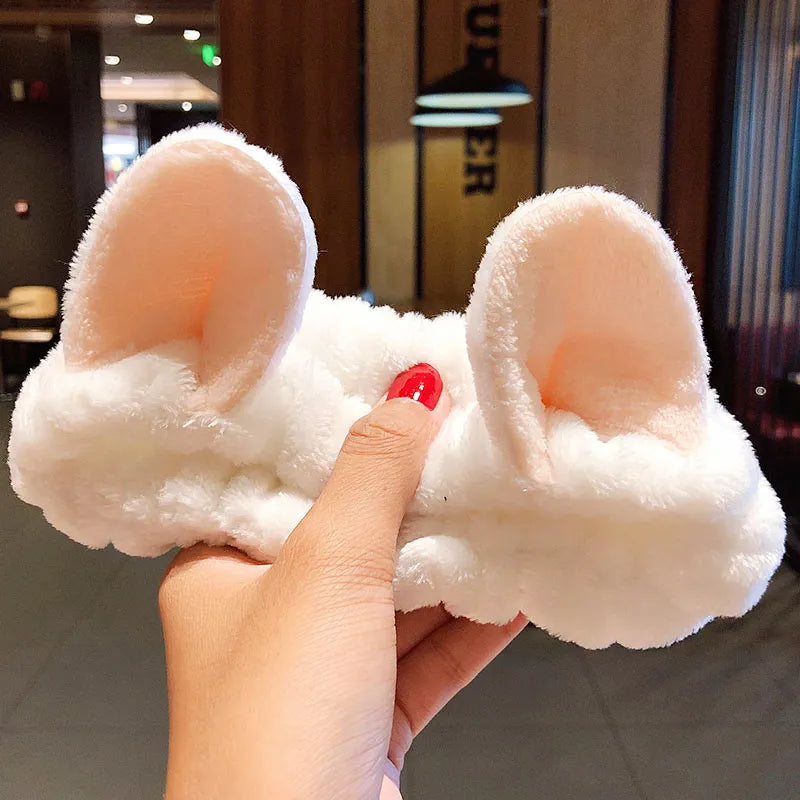 Soft Warm Coral Fleece Bow Animal Ears Headband for Wash Face