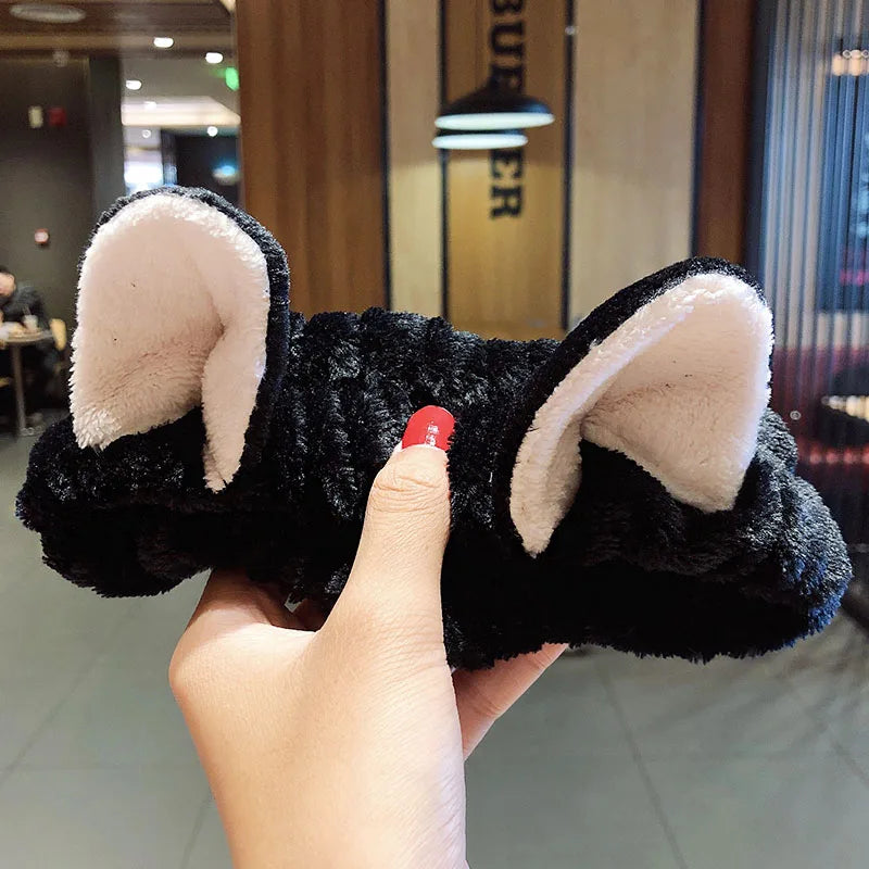 Soft Warm Coral Fleece Bow Animal Ears Headband for Wash Face