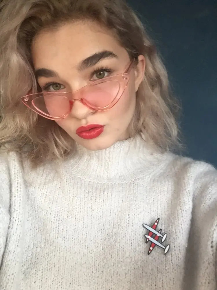 2022 Cat Eye Sunglasses Retro Female Eyewear - Clear Pink UV400