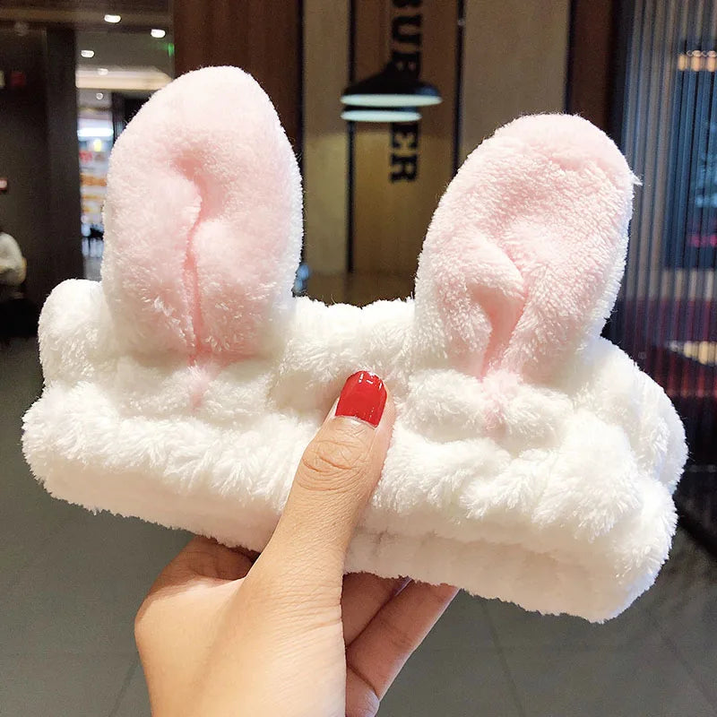 Soft Warm Coral Fleece Bow Animal Ears Headband for Wash Face