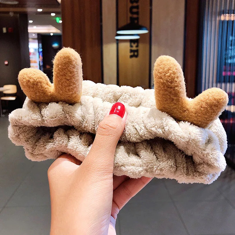 Soft Warm Coral Fleece Bow Animal Ears Headband for Wash Face