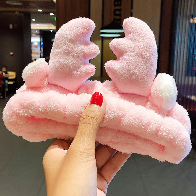 Soft Warm Coral Fleece Bow Animal Ears Headband for Wash Face