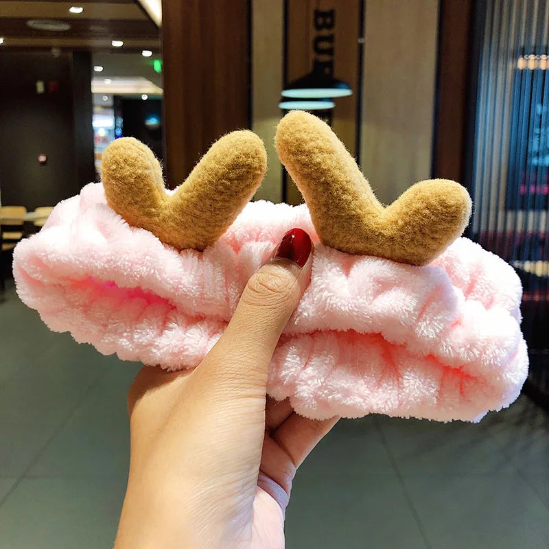 Soft Warm Coral Fleece Bow Animal Ears Headband for Wash Face