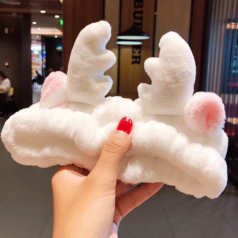Soft Warm Coral Fleece Bow Animal Ears Headband for Wash Face