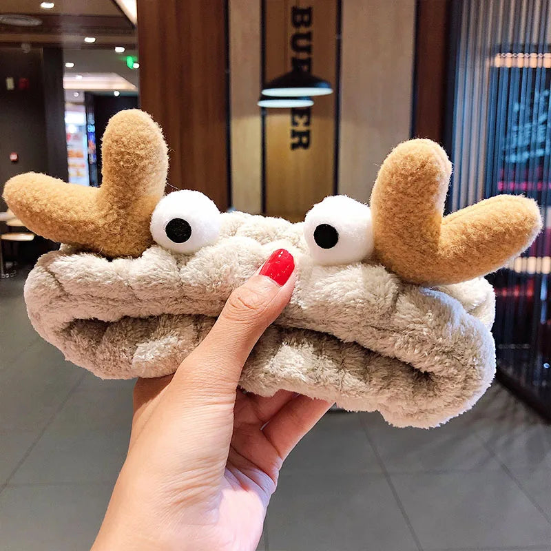 Soft Warm Coral Fleece Bow Animal Ears Headband for Wash Face