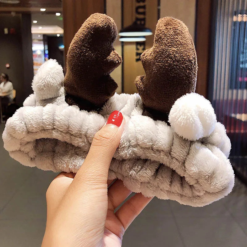 Soft Warm Coral Fleece Bow Animal Ears Headband for Wash Face