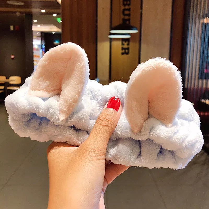 Soft Warm Coral Fleece Bow Animal Ears Headband for Wash Face