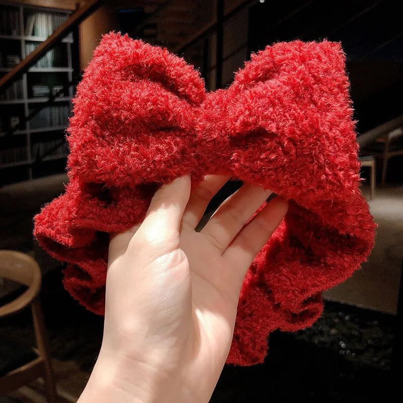 Soft Warm Coral Fleece Bow Animal Ears Headband for Wash Face