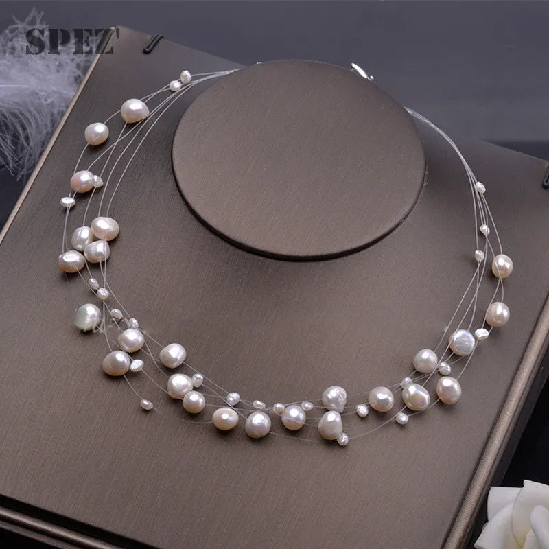 Natural Freshwater Pearl Necklace Baroque Layered Choker Gold Plated