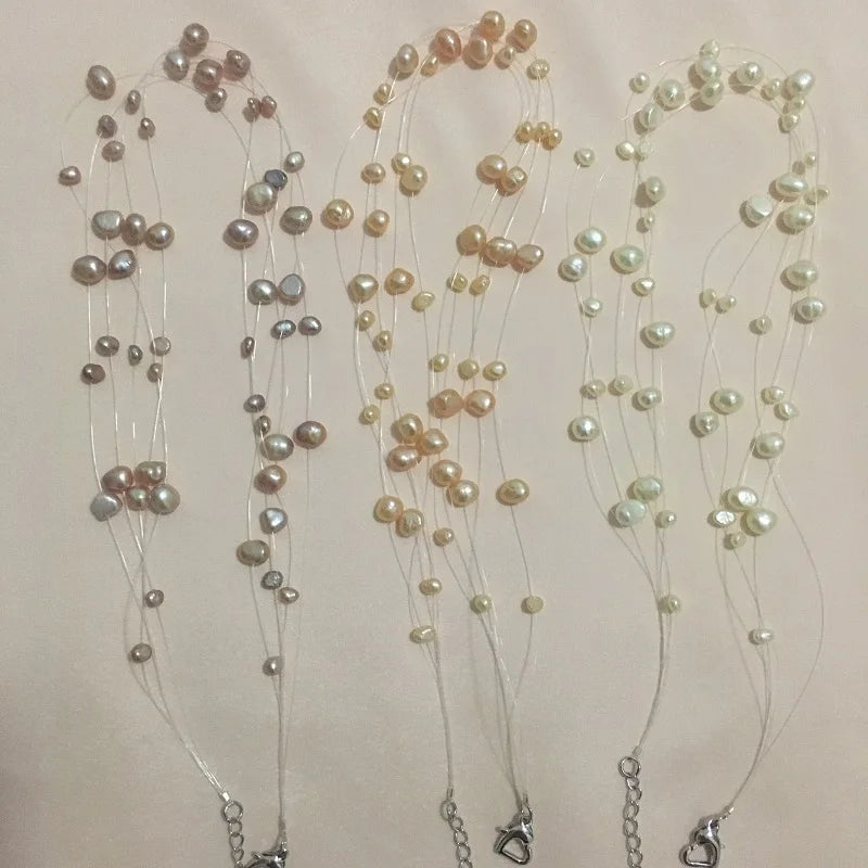 Natural Freshwater Pearl Necklace Baroque Layered Choker Gold Plated