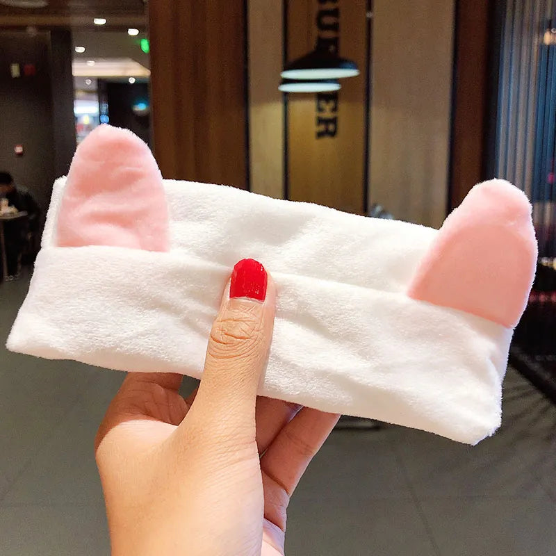 Soft Warm Coral Fleece Bow Animal Ears Headband for Wash Face