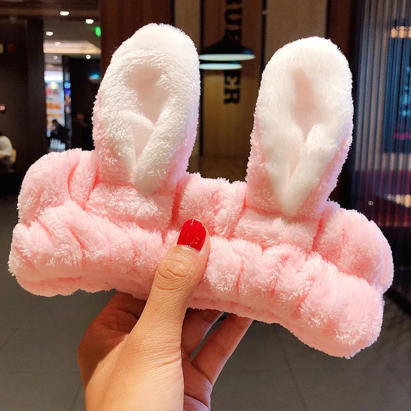Soft Warm Coral Fleece Bow Animal Ears Headband for Wash Face