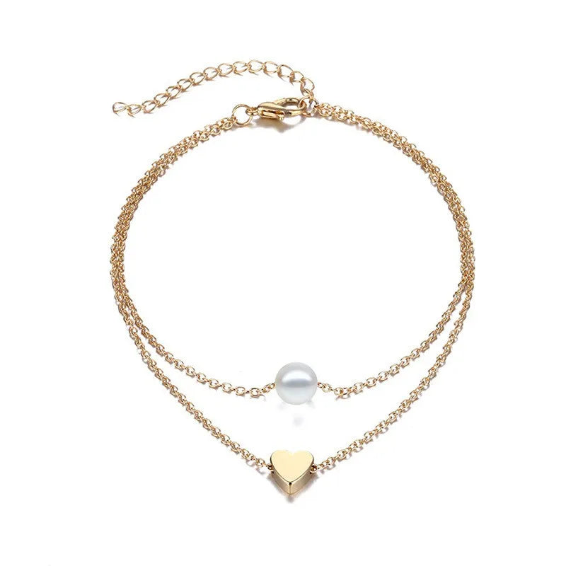 Trendy Beads Multilayer Summer Heart Anklet Bohemian Vintage