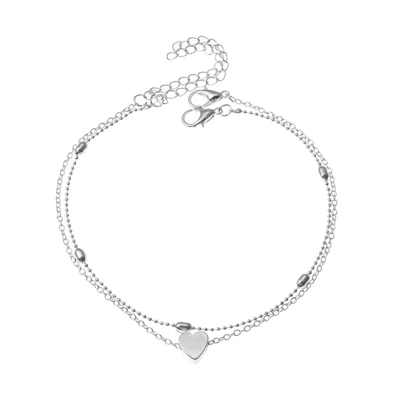 Trendy Beads Multilayer Summer Heart Anklet Bohemian Vintage