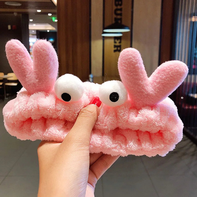 Soft Warm Coral Fleece Bow Animal Ears Headband for Wash Face
