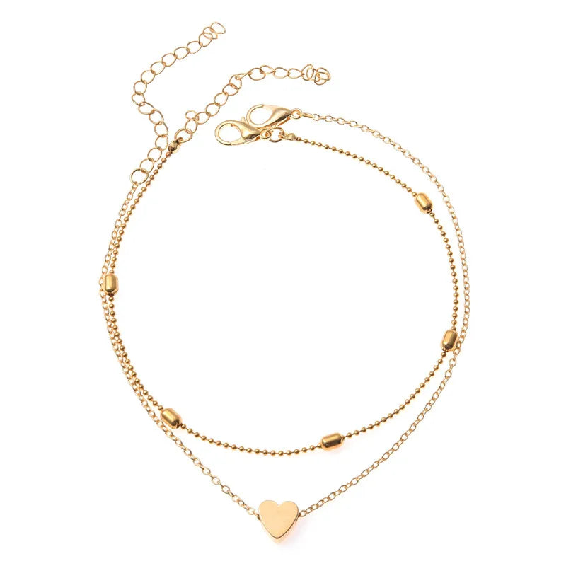 Trendy Beads Multilayer Summer Heart Anklet Bohemian Vintage