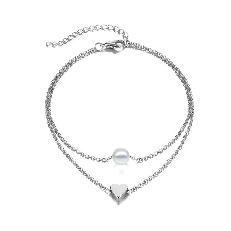 Trendy Beads Multilayer Summer Heart Anklet Bohemian Vintage
