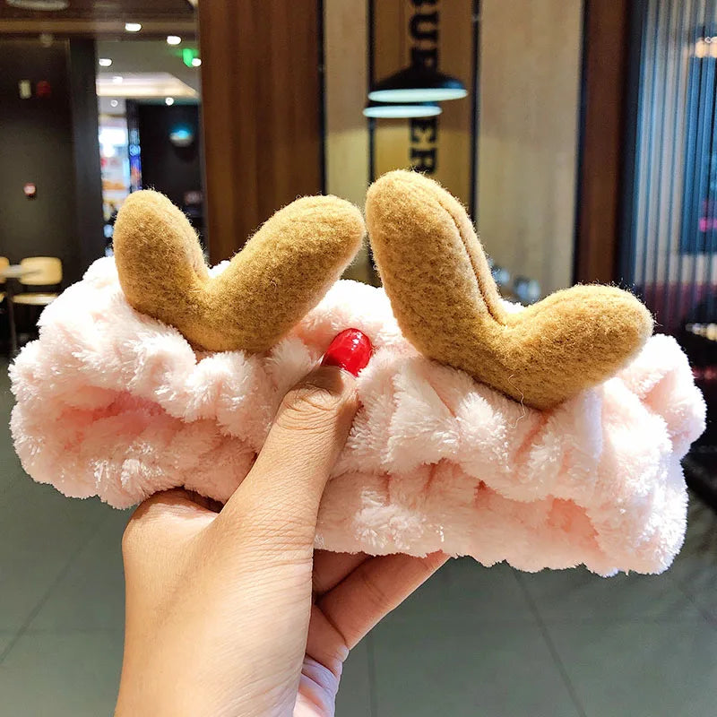Soft Warm Coral Fleece Bow Animal Ears Headband for Wash Face