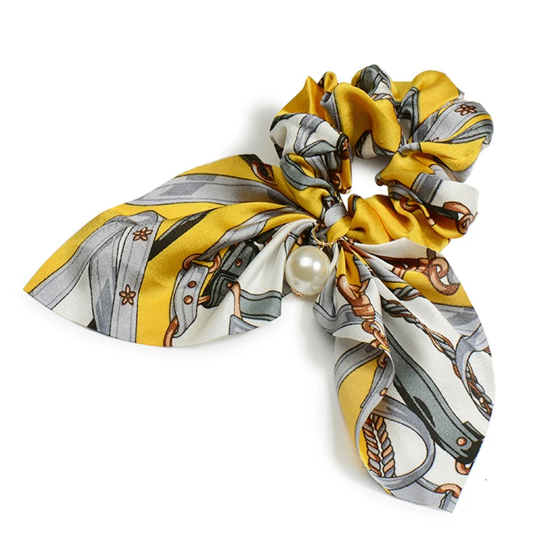 Chiffon Hair Scrunchies Pearl Ponytail Holder Bowknot Headwear