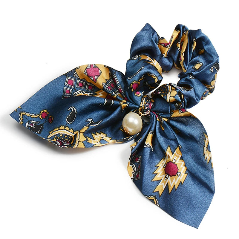 Chiffon Hair Scrunchies Pearl Ponytail Holder Bowknot Headwear