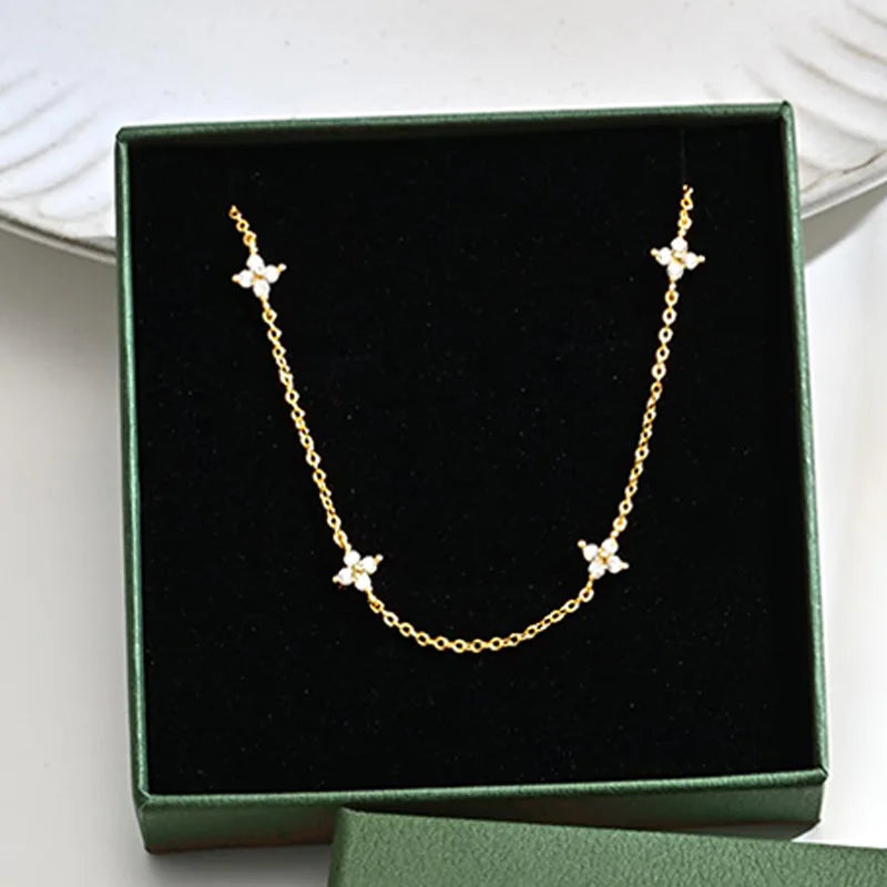 Dainty Lucky Leaf Necklace 925 Sterling Silver 14K Gold Plating