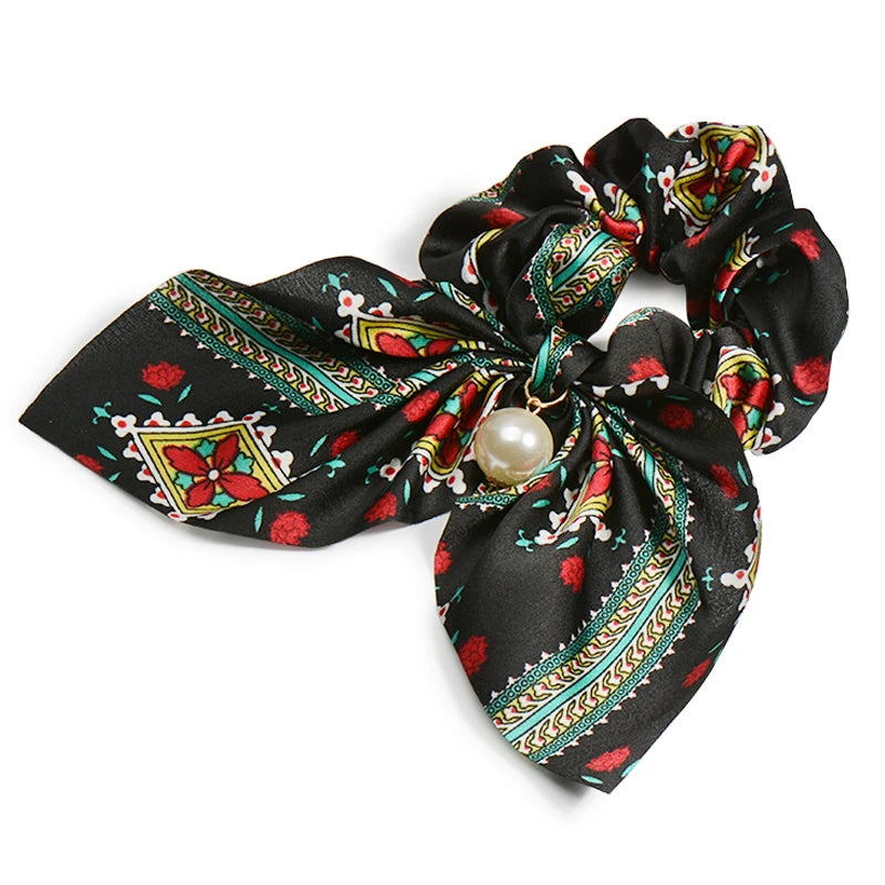 Chiffon Hair Scrunchies Pearl Ponytail Holder Bowknot Headwear