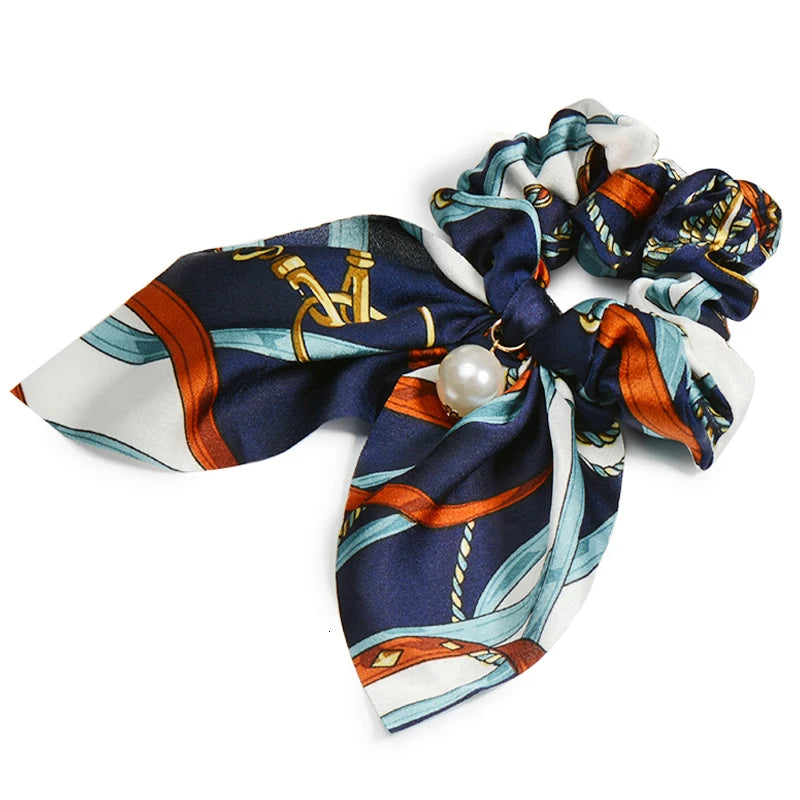Chiffon Hair Scrunchies Pearl Ponytail Holder Bowknot Headwear