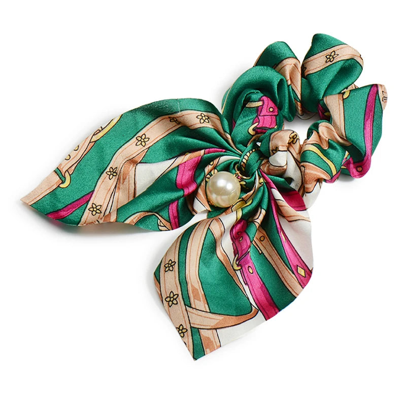 Chiffon Hair Scrunchies Pearl Ponytail Holder Bowknot Headwear