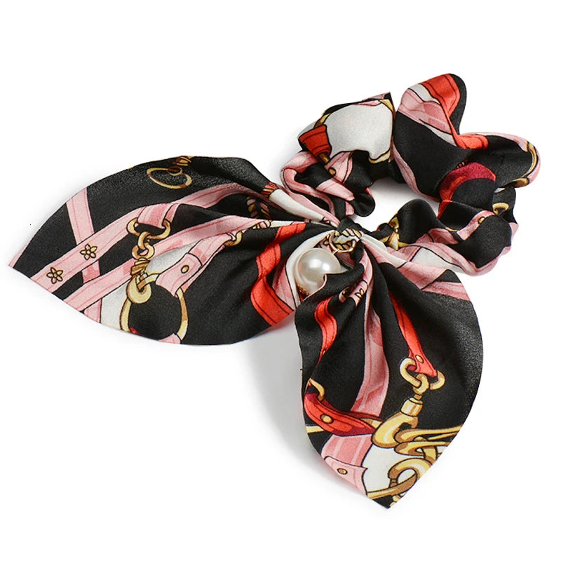 Chiffon Hair Scrunchies Pearl Ponytail Holder Bowknot Headwear