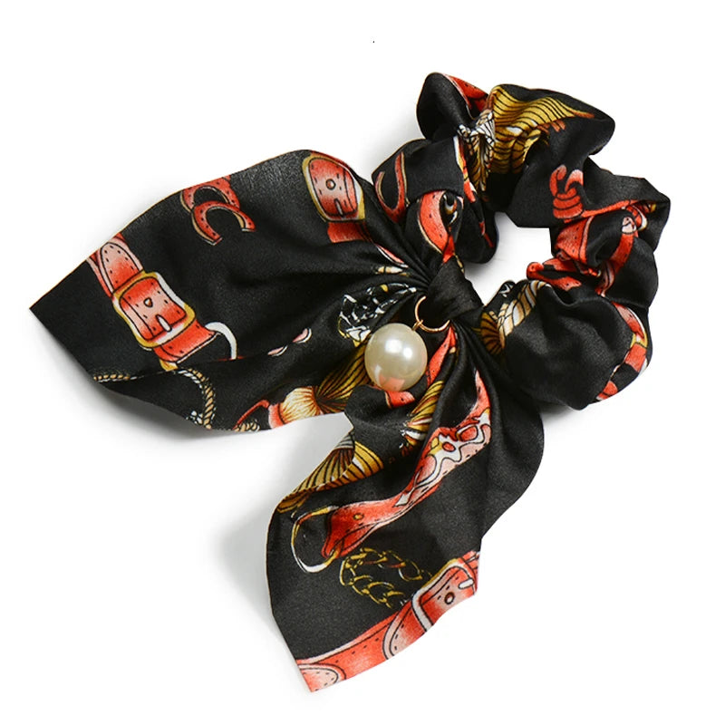Chiffon Hair Scrunchies Pearl Ponytail Holder Bowknot Headwear