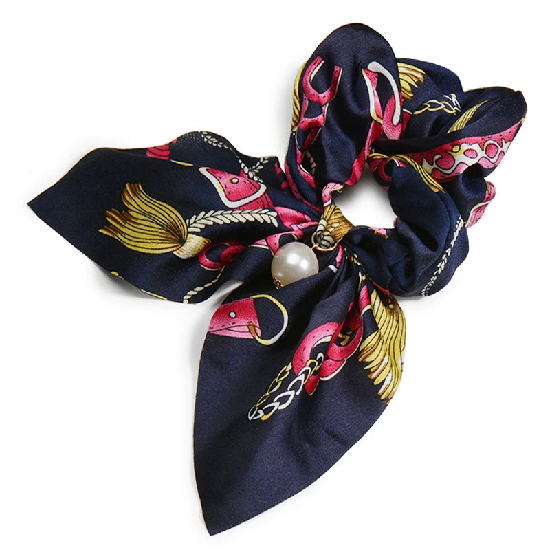 Chiffon Hair Scrunchies Pearl Ponytail Holder Bowknot Headwear